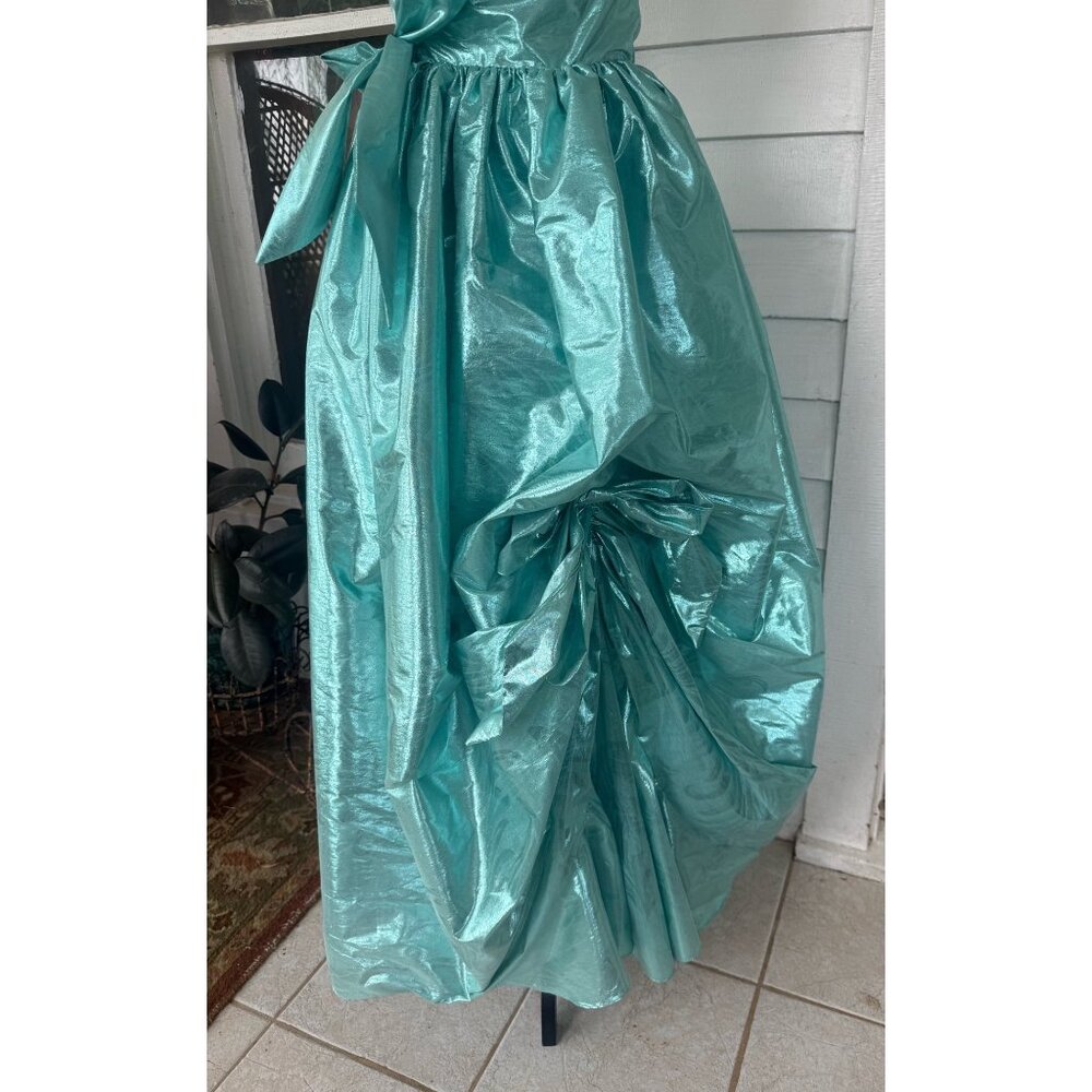Vintage 80's Aqua Green Lame' Ball /Prom Gown Bustled Bow TD4 Eletra size 11/12 - Picture 14 of 16
